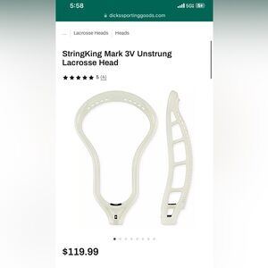 StringKing Mark 3V Unstrung Lacrosse Head - brand new tags on. Rare bone color